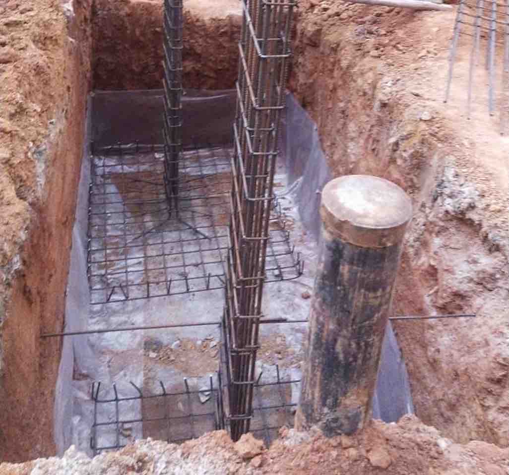 Polythene sheet protecting steel and concrete